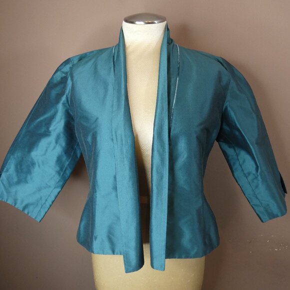 Sylvia Heisel Women's 8 Jade Green 100% Silk Open Jacket Formal Boxy - Picture 1 of 9